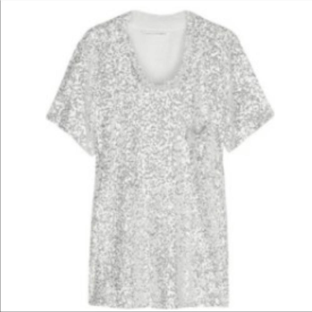 Diane Von Furstenberg Silver Sequin Short Sleeve Tee